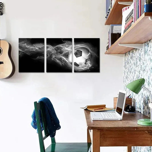 3pcs Black & White Soccer Ball Metal Print Ready to Hang Art