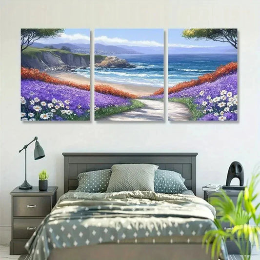 3pcs Blue Ocean & Daisy Wall Art Set Canvas Framed 40x60cm - High Quality Print 100% Australian Made Wall Canvas Ready to Hang