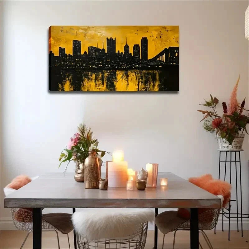 Vibrant Yellow Background Wall Art Canvas Office Home Room Framed 120x60cm