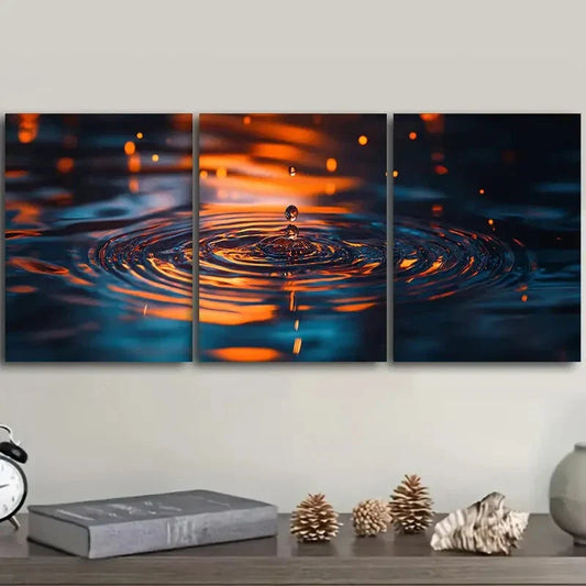 3pcs Raindrops on the water Metal Print Ready to Hang Art