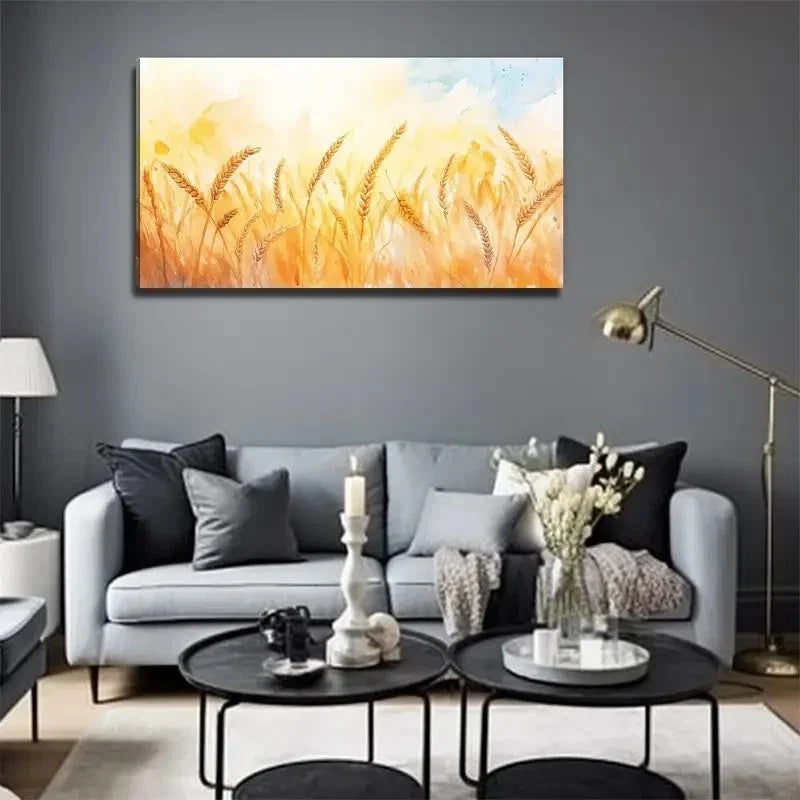 Mature Wheat Field Perfect Wall Art Canvas Office Home Room Framed 80x45cm
