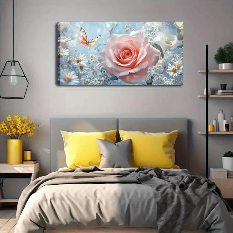 Pink Rose as the Centerpiece Wall Art Canvas Office Home Room Framed 120x60cm