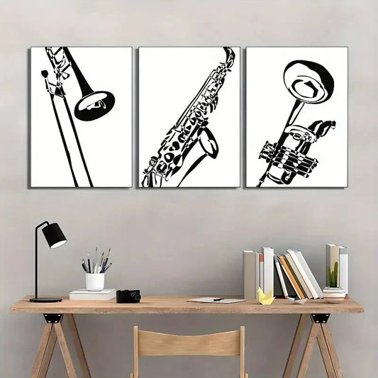 3pcs Trombone Poster, Black And White Art Print Metal Print Ready to Hang Art