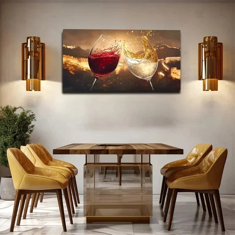 Elegant Clinking Glasses Hues Wall Art Canvas Office Home Room Framed 120x60cm