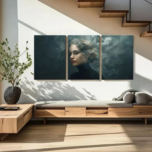 3pcs Mystical Woman Portrait Ethereal Smoke Metal Print Ready to Hang Art