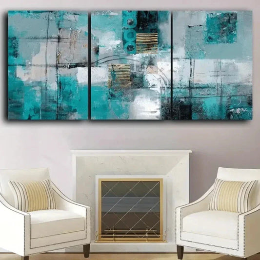 3pcs Abstract Modern Blue & White Metal Print Ready to Hang Art