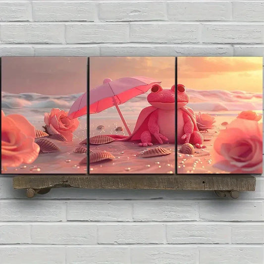 3pcs Peach Frogs Wearing Cloaks Metal Print Ready to Hang Art