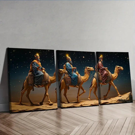 3pcs Three wise men on camels Wall Art Set Canvas Framed 40x60cm - High Quality Print 100% Australian Made Wall Canvas Ready to Hang