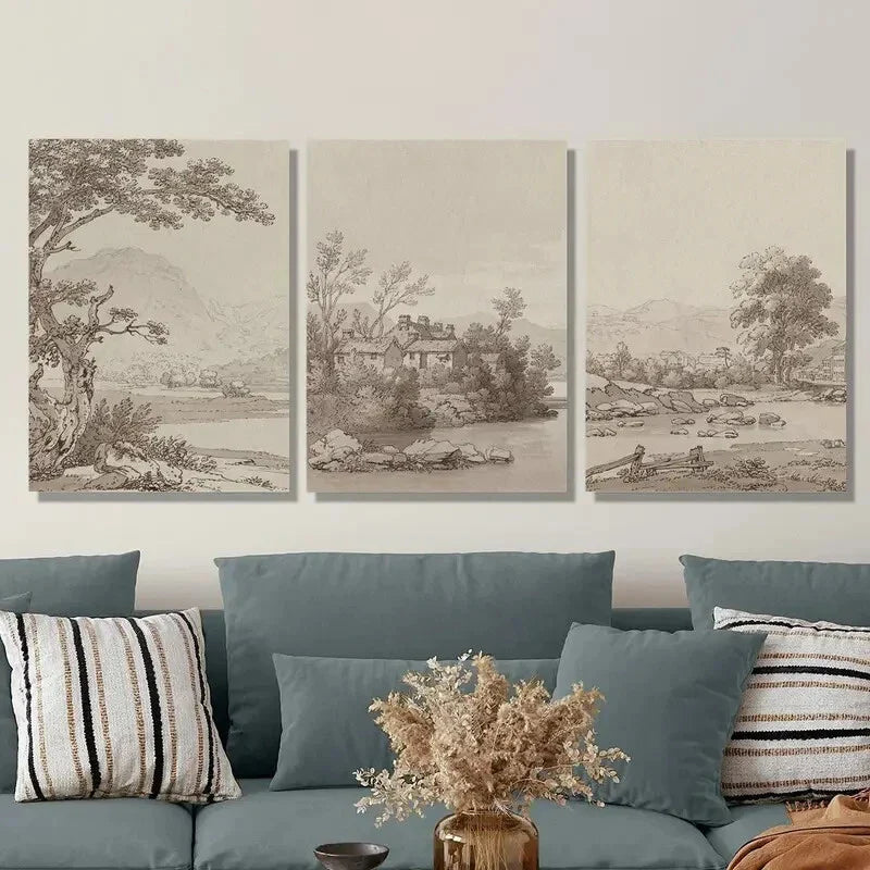 3pcs vintage nostalgic woodland scenery Metal Print Ready to Hang Art