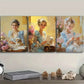 3pcs Afternoon Time Girl with Dog Art Painting Metal Print Ready to Hang Art