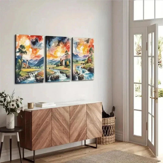 3pcs Serene River Waterfall & Mountain Landscape Wall Art Set Canvas Framed 40x60cm - High Quality Print 100% Australian Made Wall Canvas Ready to Hang