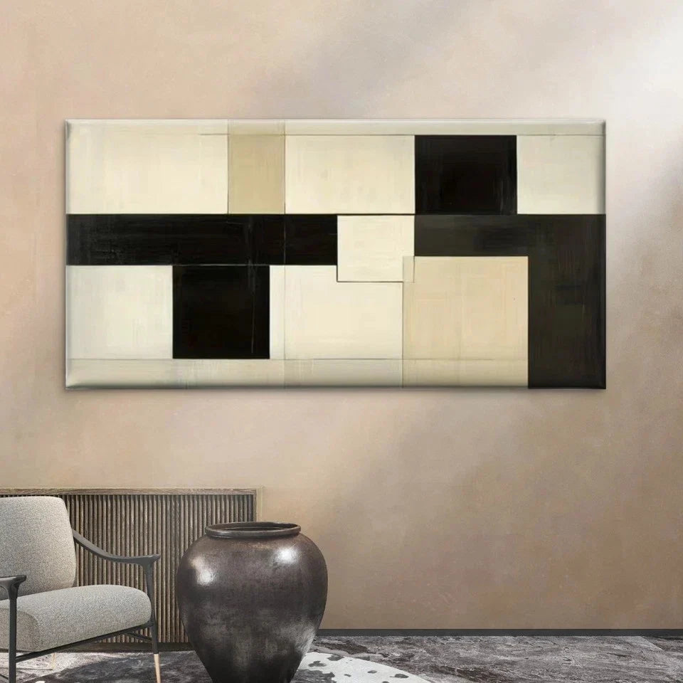 Black and White Geometric Wall Art Canvas Office Home Room Framed 80x45cm