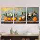 3pcs Vintage Fruits and Flowers Orange and Grey Metal Print Ready to Hang Art