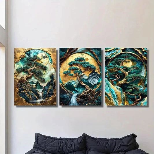 3pcs Abstract Natural Mountain Forest Metal Print Ready to Hang Art