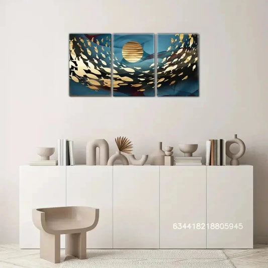 3pcs Fish decoration poster with Golden and Golden Metal Print Ready to Hang Art