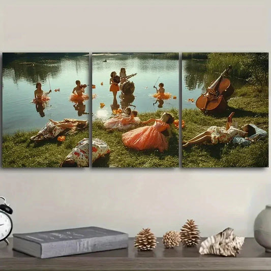 3pcs Concert by the lake Art Painting Metal Print Ready to Hang Art