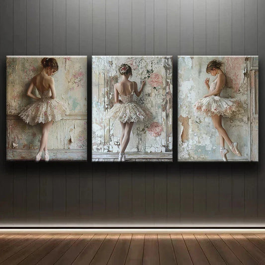 3pcs Abstract Figure Wearing White Dress Metal Print Ready to Hang Art