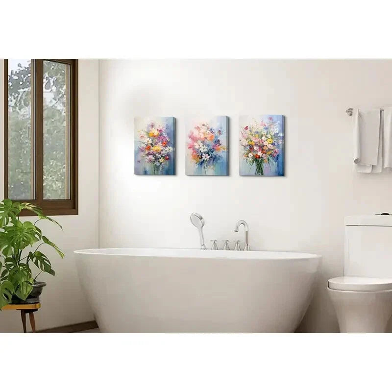 3pcs Vibrant Abstract Wildflower Metal Print Ready to Hang Art