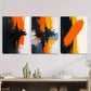 3pcs Vibrant Orange & Black White & Gray Accents Metal Print Ready to Hang Art