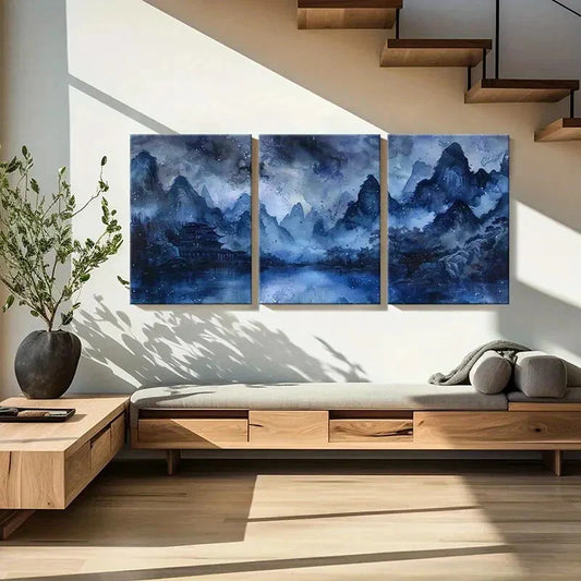 3pcs Retro Chinese Traditional Architecture Metal Print Ready to Hang Art