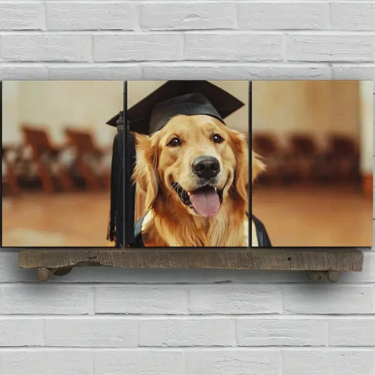 3pcs Golden Retriever Dog with Graduation Cap Metal Print Ready to Hang Art
