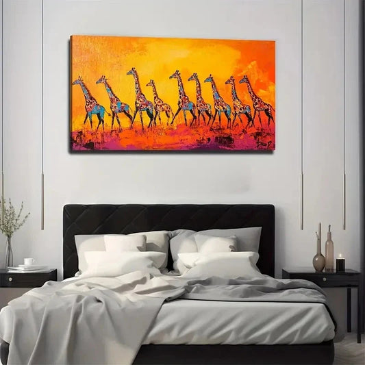 A Group Of Lovely Giraffes Wall Art Canvas Office Home Room Framed 120x60cm