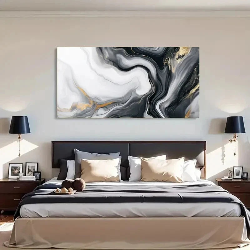 Monochrome Palette Golden Wall Art Canvas Office Home Room Framed 80x45cm