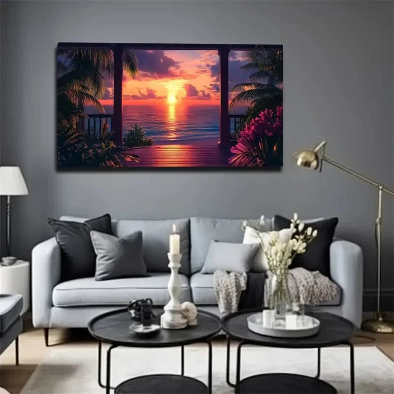 Vibrant Orange & Purple Hues Wall Art Canvas Office Home Room Framed 120x60cm