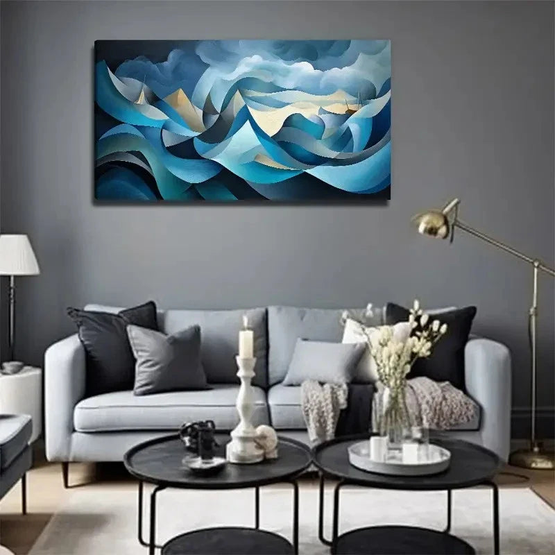 Abstract Mountain Suitable Wall Art Canvas Office Home Room Framed 120x60cm