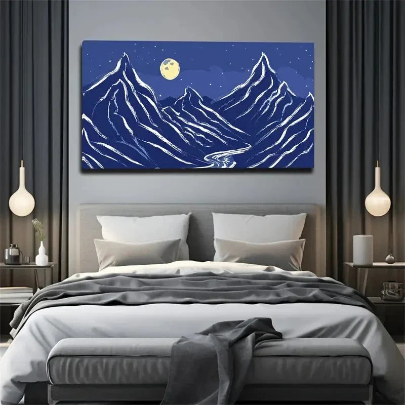Mystical Mountain And Moon Wall Art Canvas Office Home Room Framed 80x45cm