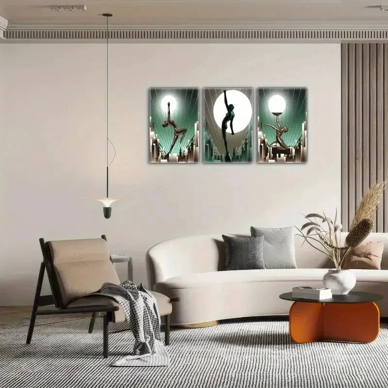 3pcs Space Artistic Sculpture and City Poster Metal Print Ready to Hang Art