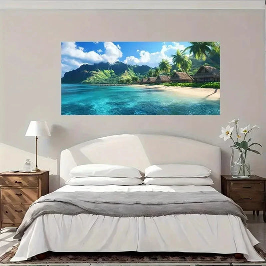 Tropical Paradise Palm Trees Wall Art Canvas Office Home Room Framed 80x45cm