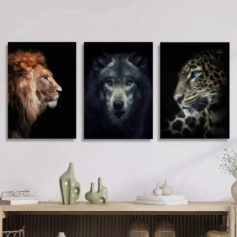 3pcs  Wildlife portrait closeup painting Metal Print Ready to Hang Art