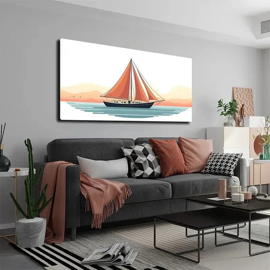 Tranquil Sailing Sailboat Wall Art Canvas Office Home Room Framed 120x60cm