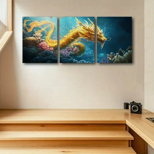 3pcs The Dragon King Design Metal Print Ready to Hang Art