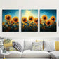 3pcs Vibrant Sunflower Field Yellow & Orange Metal Print Ready to Hang Art