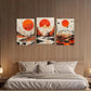 3pcs Abstract Landscape with Red Sun, Pine Trees Metal Print Ready to Hang Art