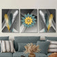 3pcs Golden Silk Luxury Feathers, Geometric Art, Metal Print Ready to Hang Art