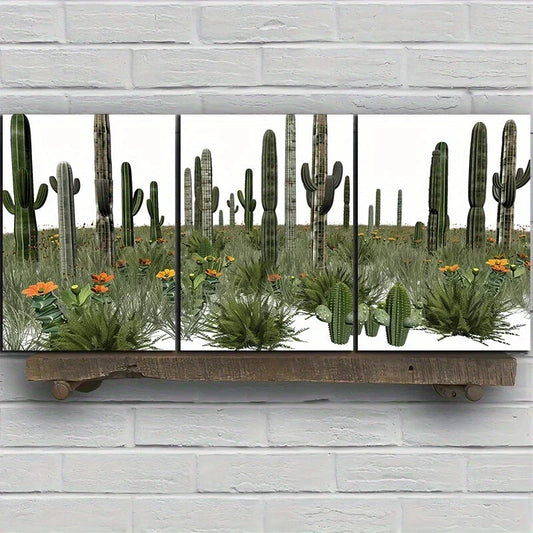 3pcs Oasis Cactus Flowers Nature Metal Print Ready to Hang Art
