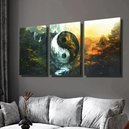 3pcs Tai Chi Mountain and Forest Scenes Wall Art Set Canvas Framed 40x60cm - High Quality Print 100% Australian Made Wall Canvas Ready to Hang