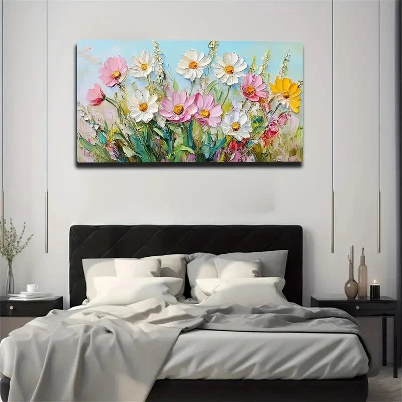 Accompanied By A Vibrant Flower Wall Art Canvas Office Home Room Framed 120x60cm