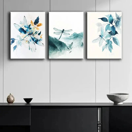 3pcs Colorful Watercolor Dragonfly White Perfect Wall Art Set Canvas Framed 40x60cm - High Quality Print 100% Australian Made Wall Canvas Ready to Hang