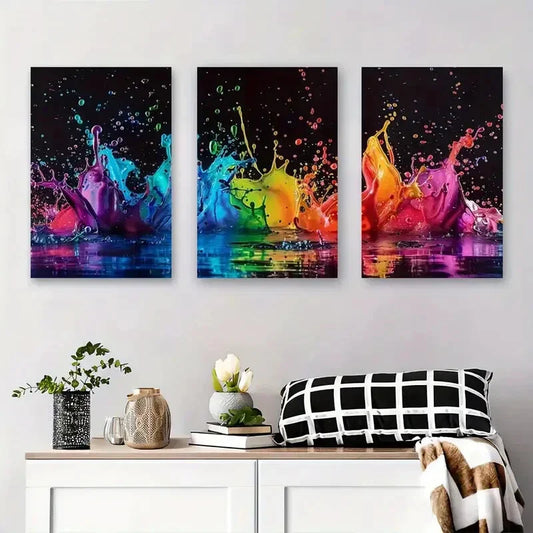 3pcs Colorful Ink Splash Abstract Liquid Metal Print Ready to Hang Art