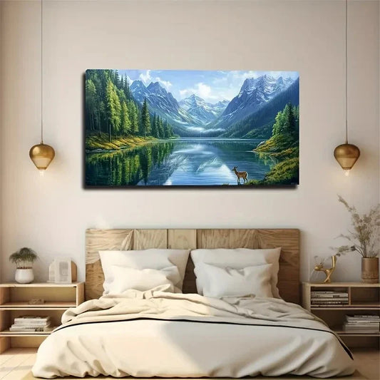 Majestic Mountain Lake Wall Art Canvas Office Home Room Framed 120x60cm