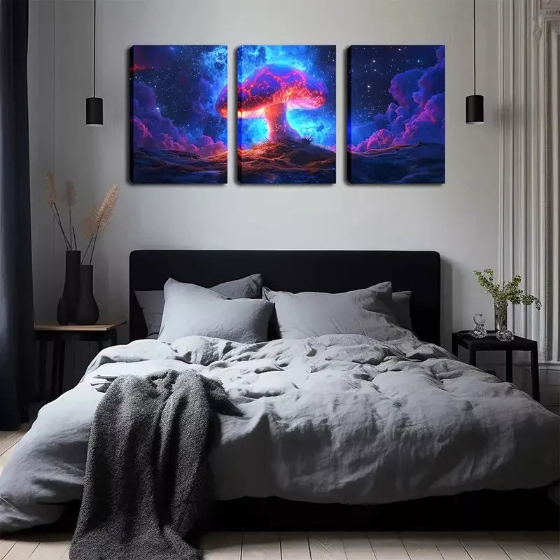3pcs A Magical, Glowing Mushroom Wall Art Set Canvas Framed 40x60cm - High Quality Print 100% Australian Made Wall Canvas Ready to Hang