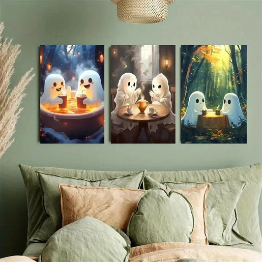3pcs Halloween Tea Party Metal Print Ready to Hang Art