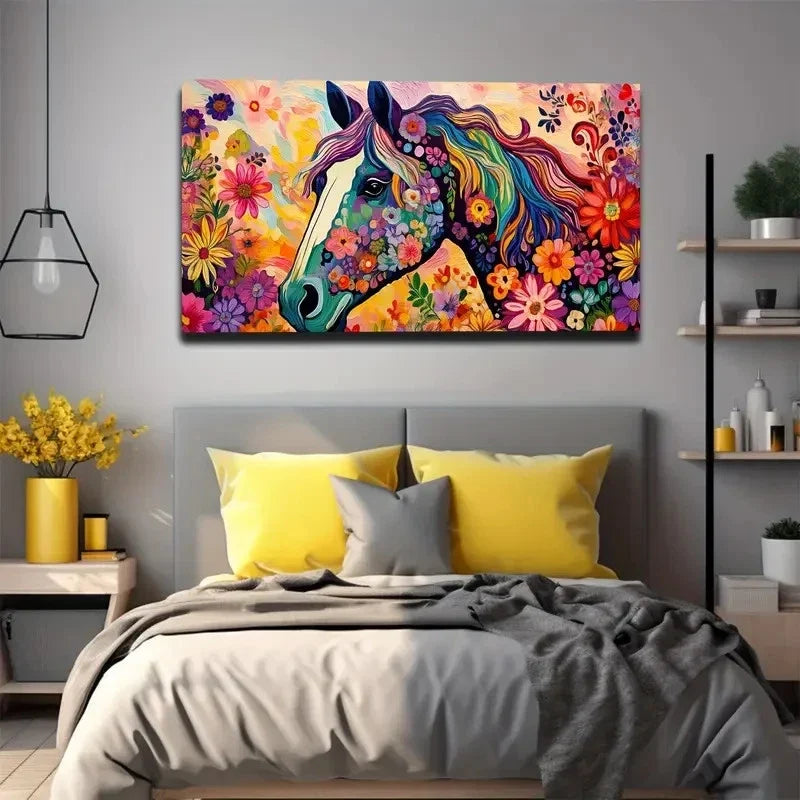 Colorful Floral & Starry Wall Art Canvas Office Home Room Framed 80x45cm