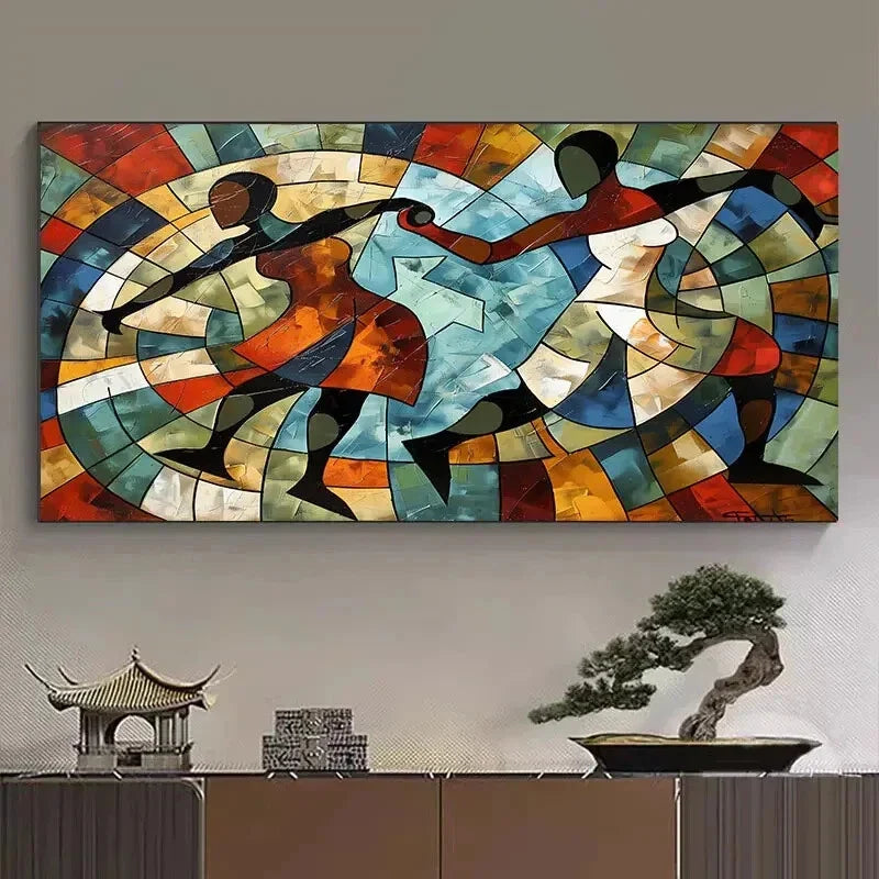 Couples Dance Abstract Deco Wall Art Canvas Office Home Room Framed 120x60cm