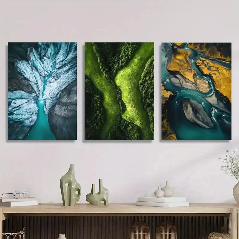 3pcs  Natural glaciers, rivers and mountains lands  Metal Print Ready to Hang Art