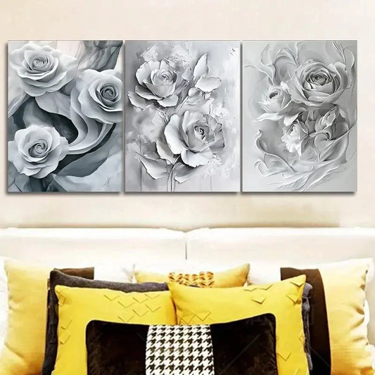 3pcs Paintings Featuring White Roses Metal Print Ready to Hang Art